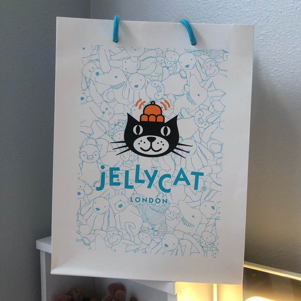 Jellycat London Cat Design Paper Gift Bag - White and Blue Authentic